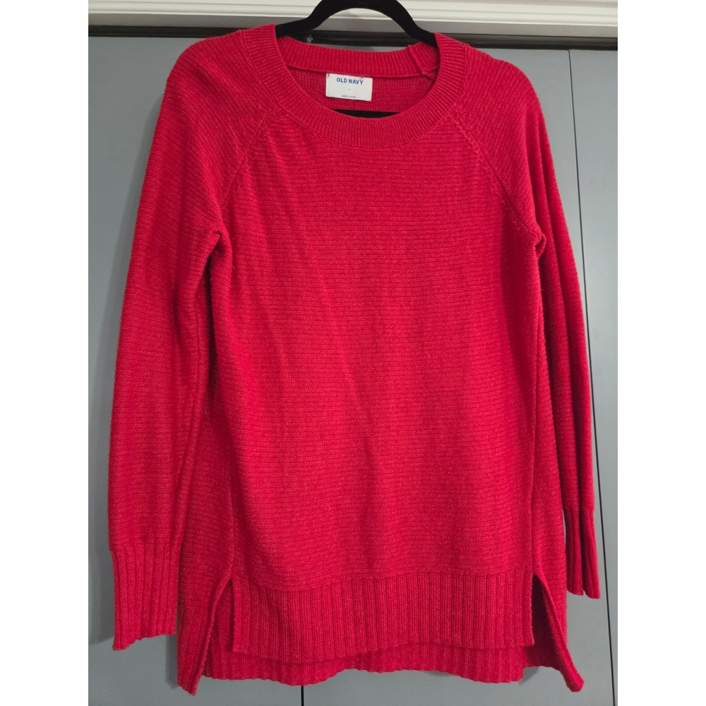 Excellent Old Navy Sweater Size Small Red Raglan Sleeve High Low Hem Knit Top